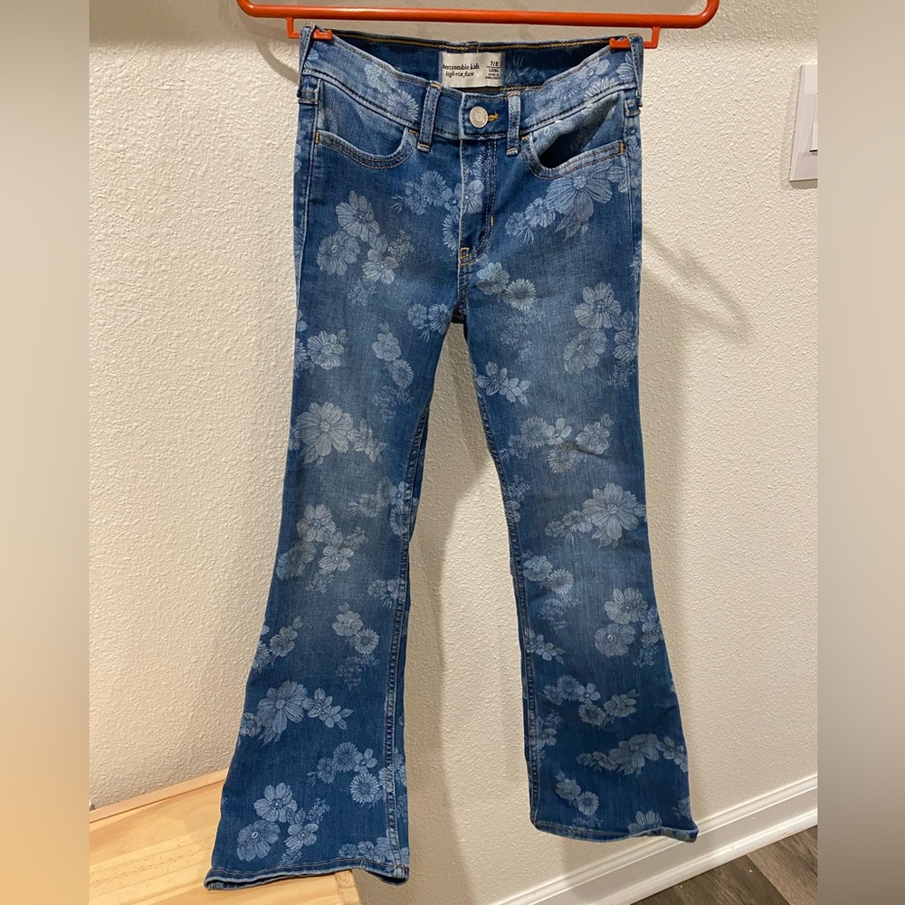 Abercrombie Kids Blue Floral Flare Jeans  7/8 Long